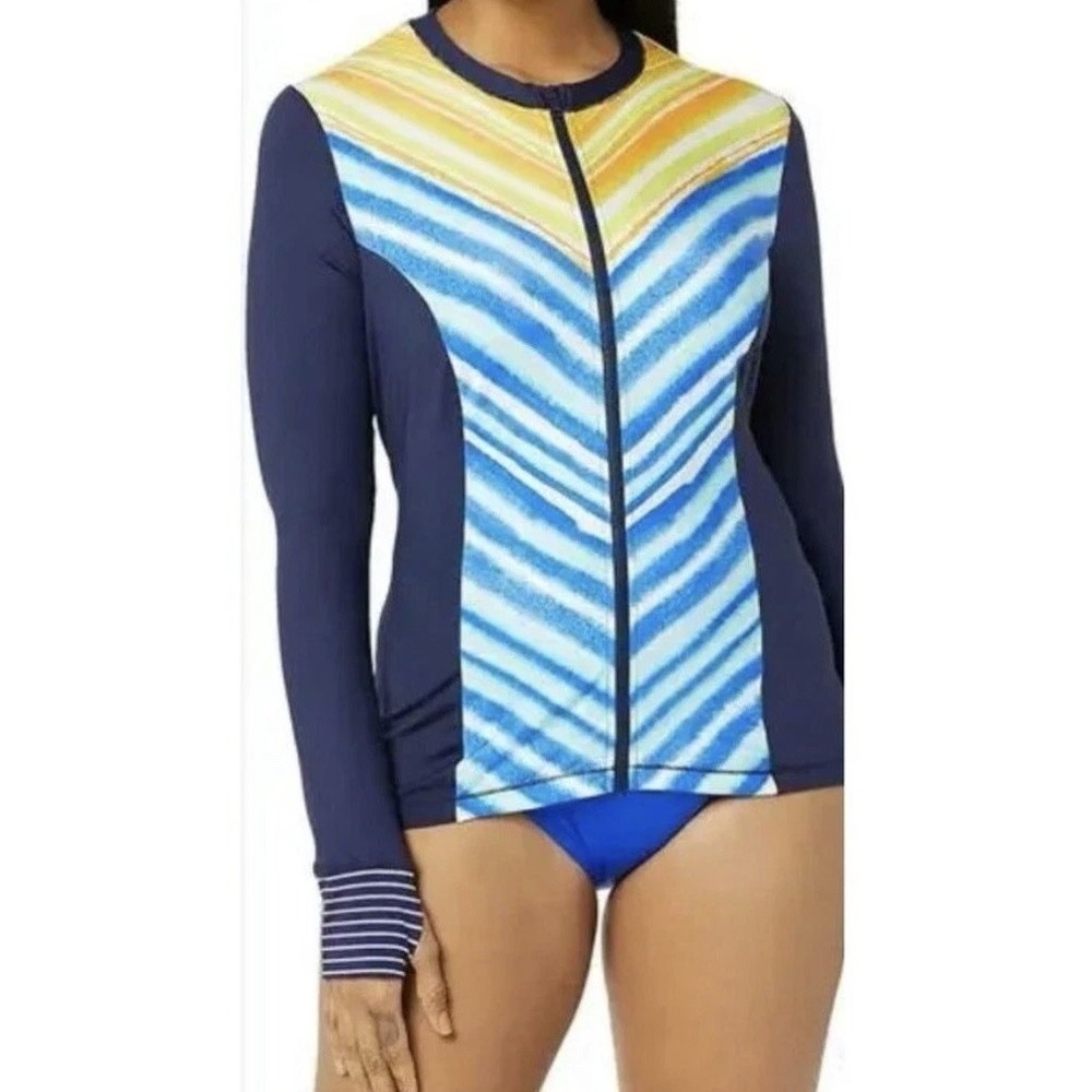 24th & Ocean women XL Long Sleeve Rash Guard Swim Top UPF 50 Full Zip Tennis NWT